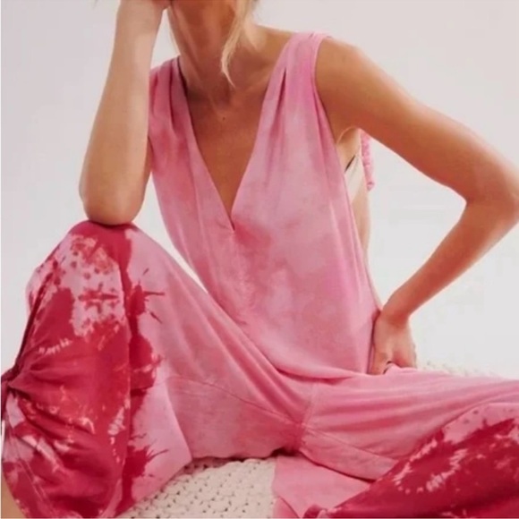 Free People Pants - NWOT FREE PEOPLE Intimately Pink Combo Tye Dye Break Break Jumpsuit SZ: L